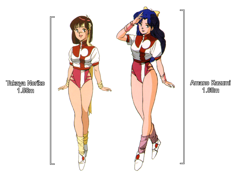 Takaya Noriko - 1.58m, Amano Kazumi - 1.68m,